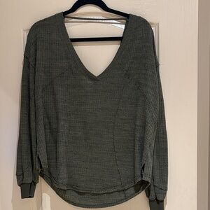 V-Neck Long Sleeve Top in Olive Green from Anthropologie